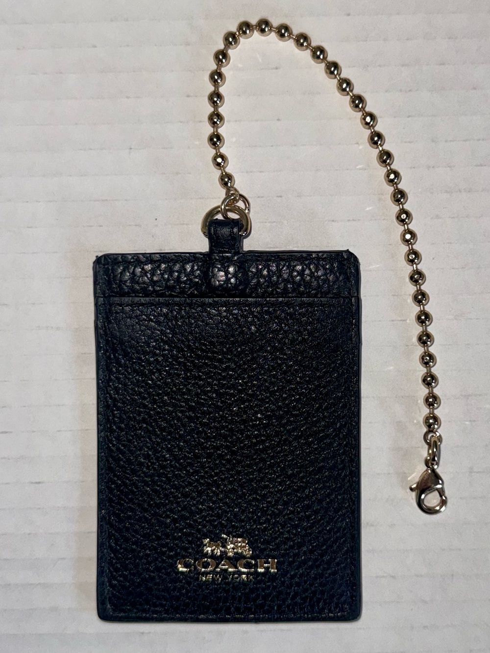 COACH Black Pebbled Gold Chain Card Holder ID Luggage Tag Bag Clip Lux Accessory
